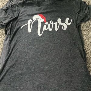 Gray Nurse T-Shirt with Santa Hat Design